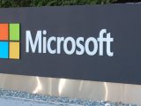 Microsoft sign with rocks