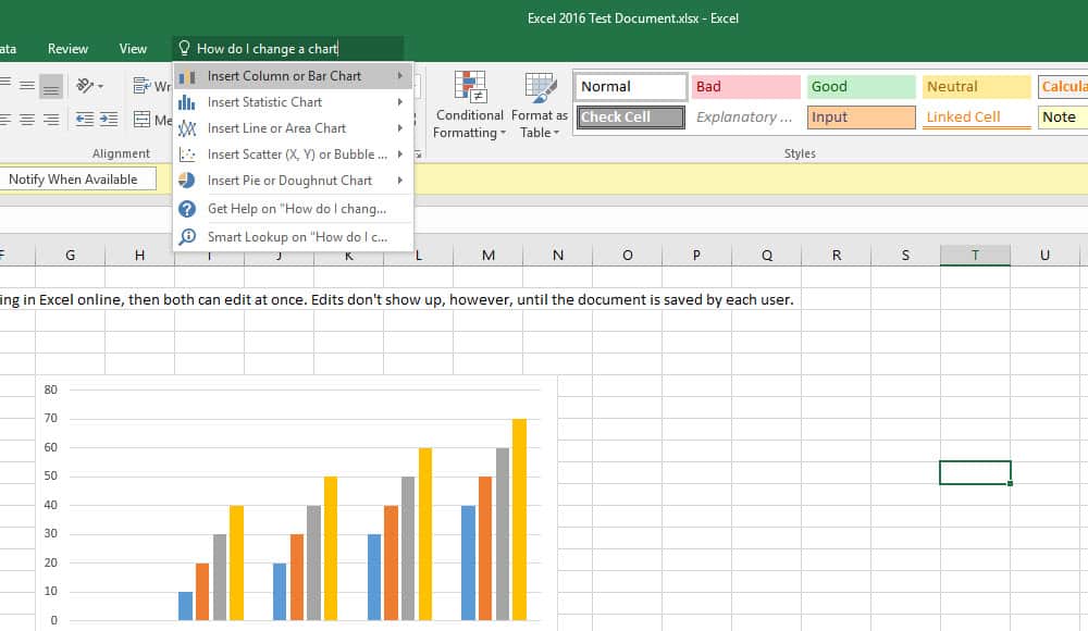 Tell Me in Excel 2016.