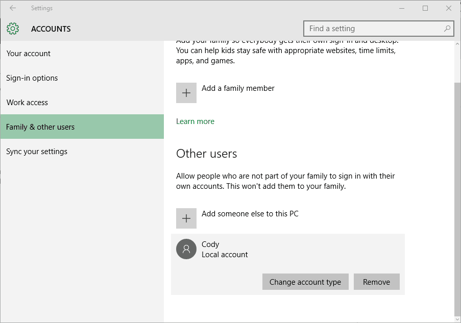 Windows 10 manage user accounts