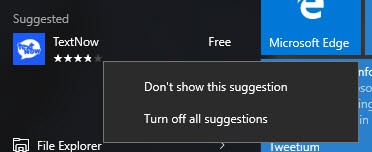 Right-click to turn off a single suggestion or turn off the feature entirely.