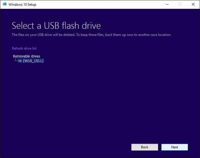 Make sure the right USB flash drive is selected.