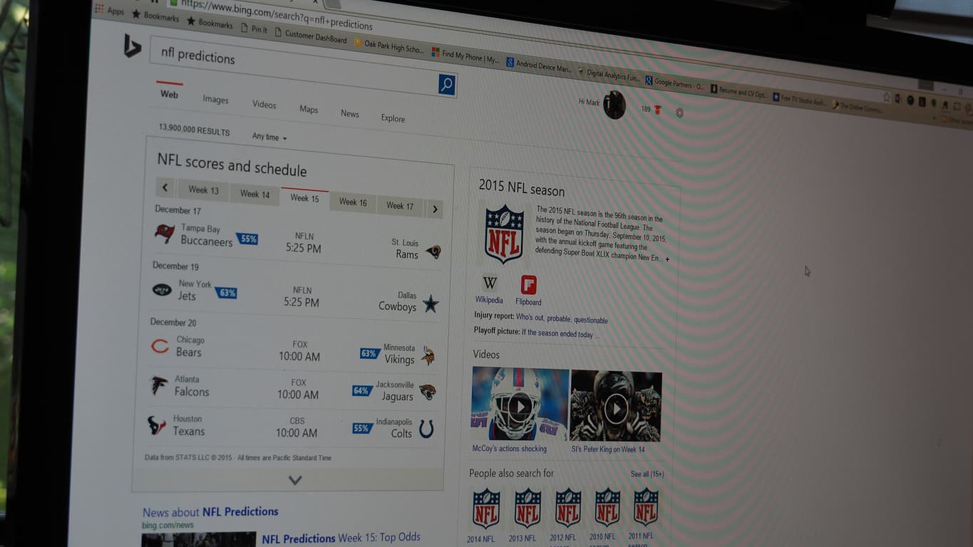 Bing predicts does an average job for nfl week 14, goes 9-7 and 131-77 for season - onmsft. Com - december 15, 2015