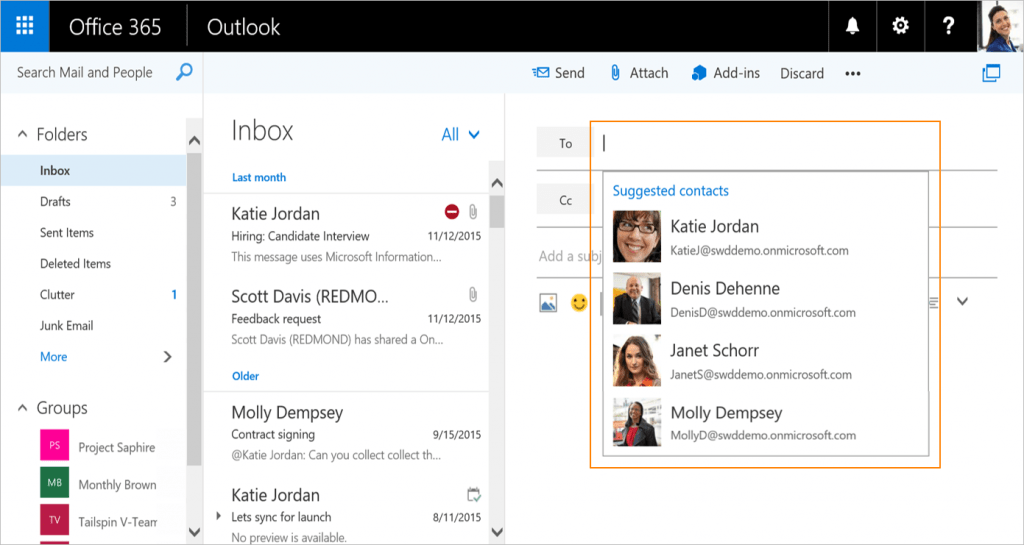 Outlook on the Web Suggested Contacts