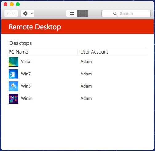 Remote desktop preview for mac list view