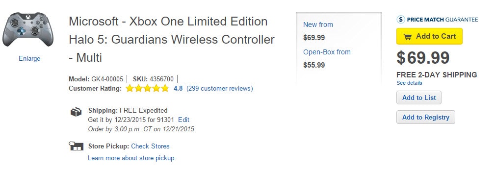 Xbox One Limited Edition Halo 5 Guardians Wireless Controller Best Buy Listing