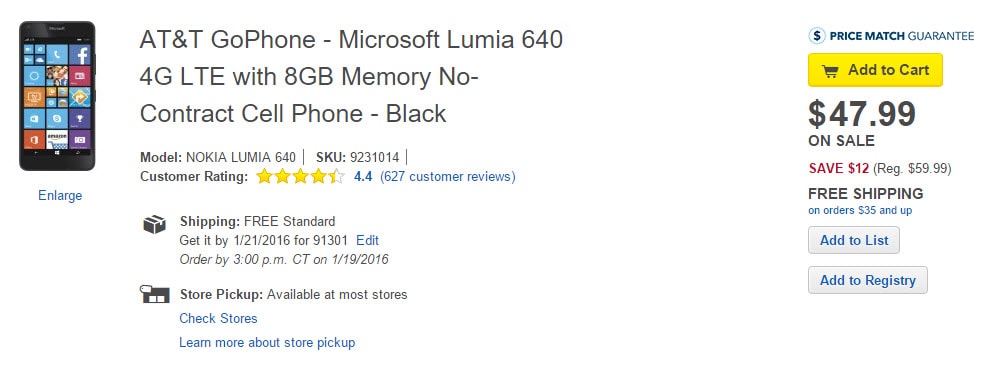 ATT GoPhone Lumia 640 Best Buy Deal