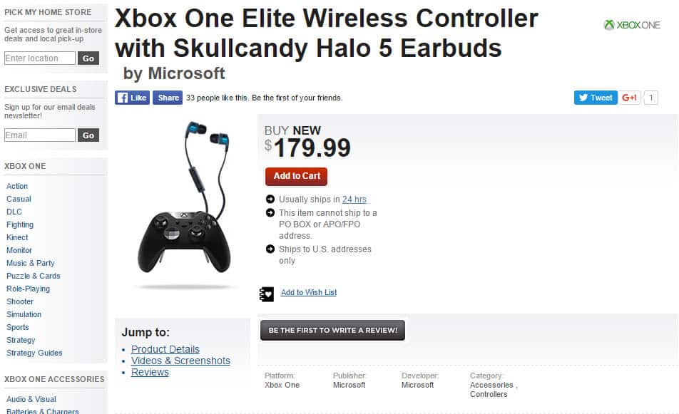 GameStop Xbox One Elite Controller