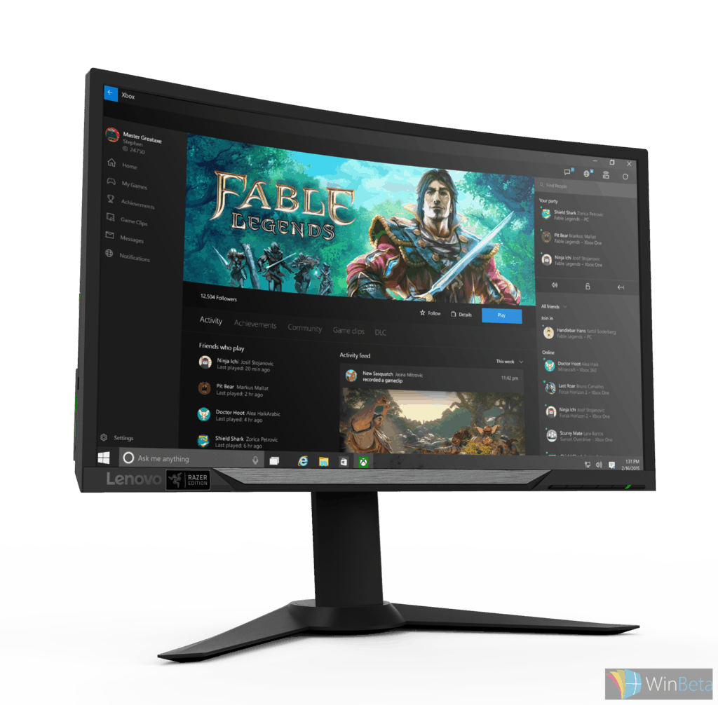 Lenovo Y27g RE Curved Gaming Monitor (front-angled with wallpaper)