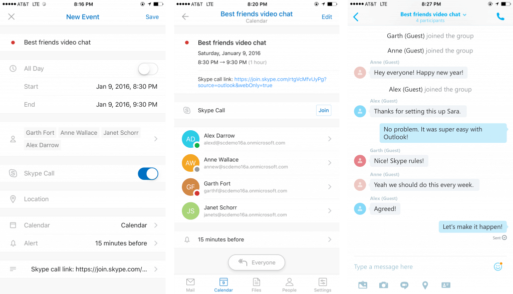 Outlook iOS Android Skype Support