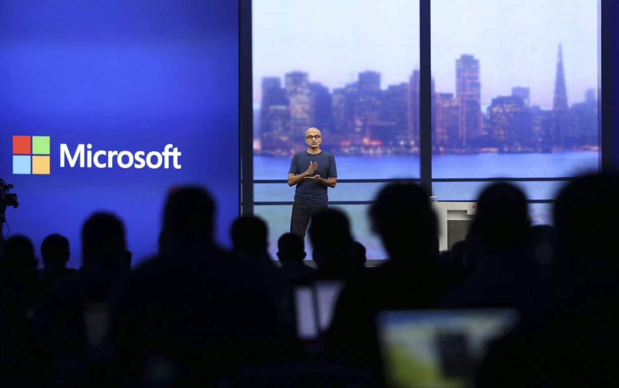 Microsoft CEO Satya Nadella speaks during his keynote address at the company's "build" conference in San Francisco, California April 2, 2014. REUTERS/Robert Galbraith
