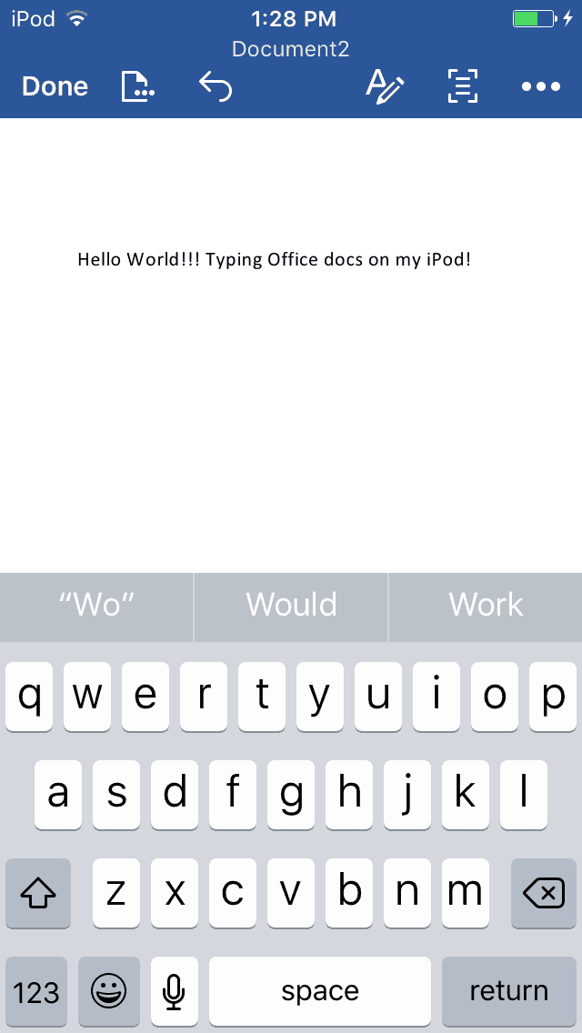 Typing and viewing word docs with the word app