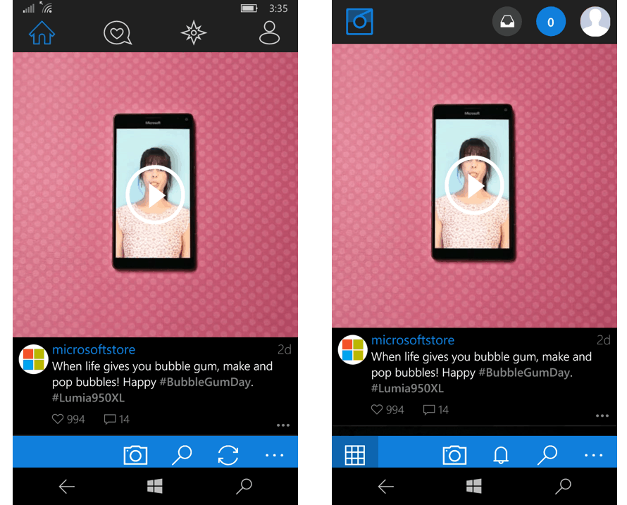 The best Instagram app on Windows 10 Mobile: 6tag 2 Left: Modern design / Right: Polaroid design