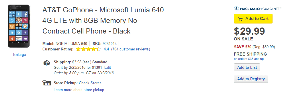 ATT GoPhone Lumia 640