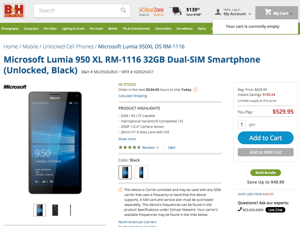 B&H Lumia 950 discount