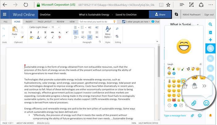 Microsoft Brings Skype Functionality To Office Online And Onedrive - Collaboration In Office Chat With Your Co Editors In Real Time Via Skype 4B Skype in Office Online