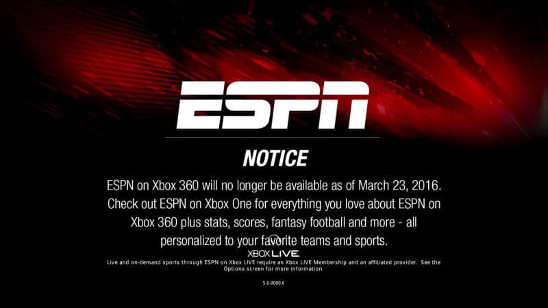 ESPN Xbox 360 app support