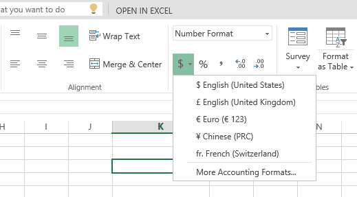 Hyperlinks, New Data Formats, Pivottable Improvements Head Up March 2016 Excel Online Updates - Excel Online March Update 3 Find the most common currency formats more easily.