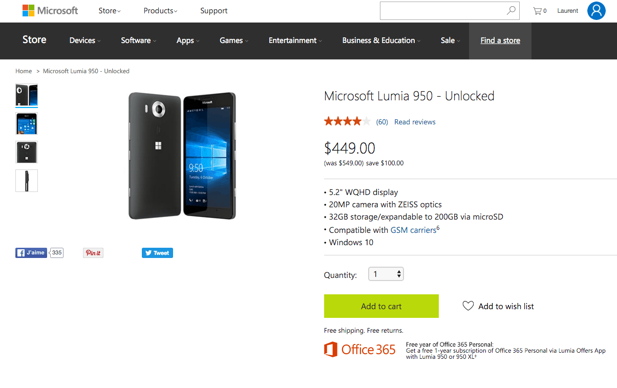 Get an unlocked Lumia 950 for $449 through 3/27