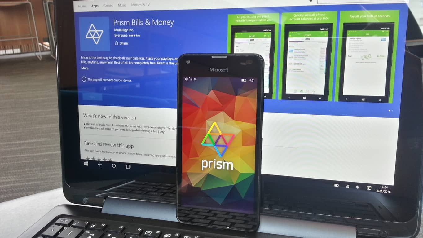 Windows 10 mobile gets finance tracking with prism bill pay’s new app - onmsft. Com - march 21, 2016