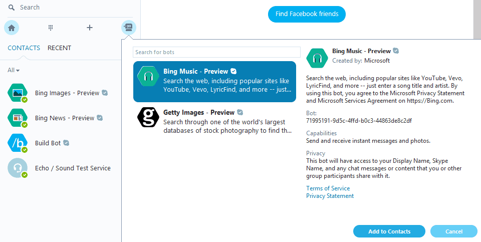 adding skype bot contact