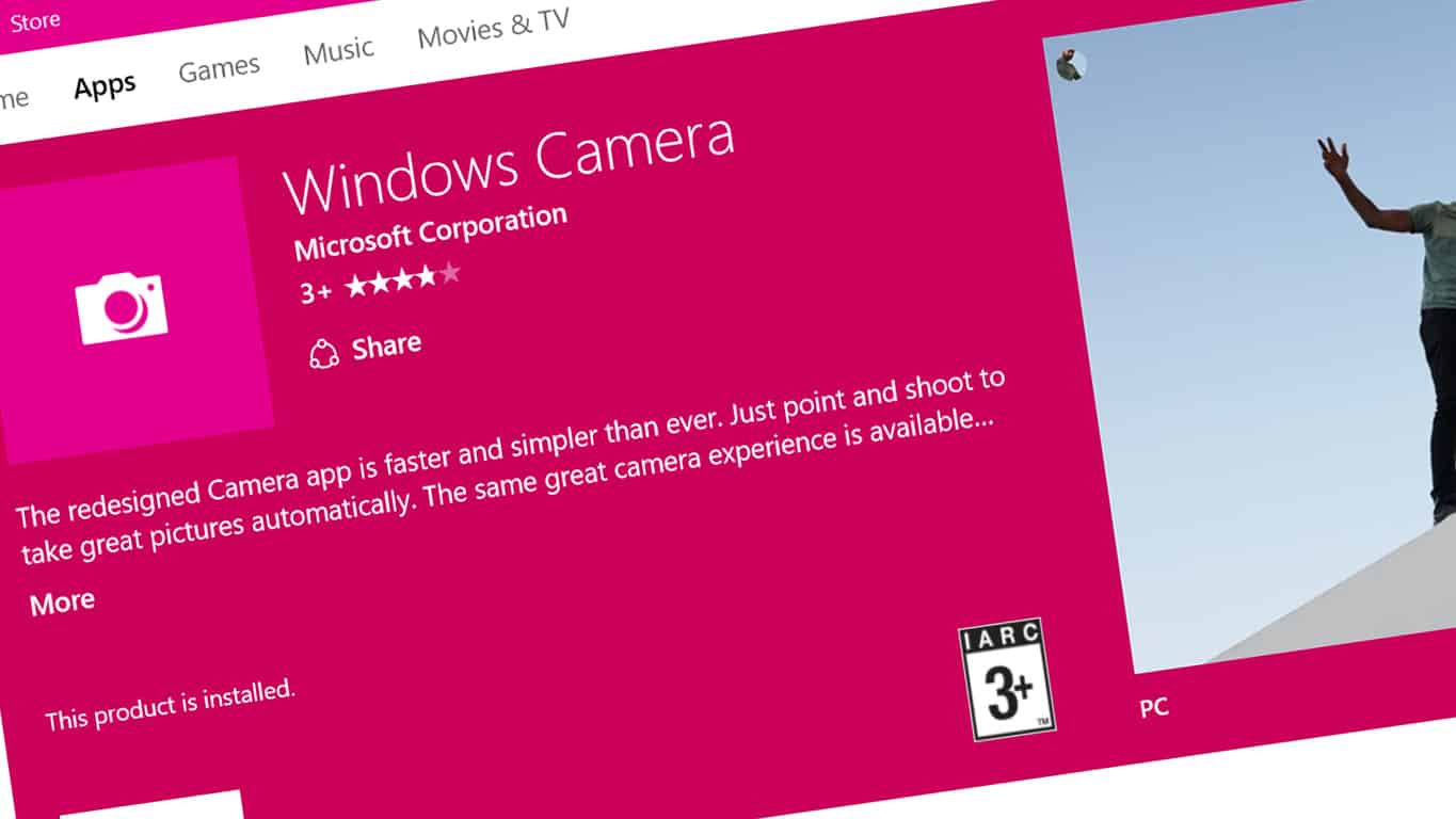 Windows camera app in windows store