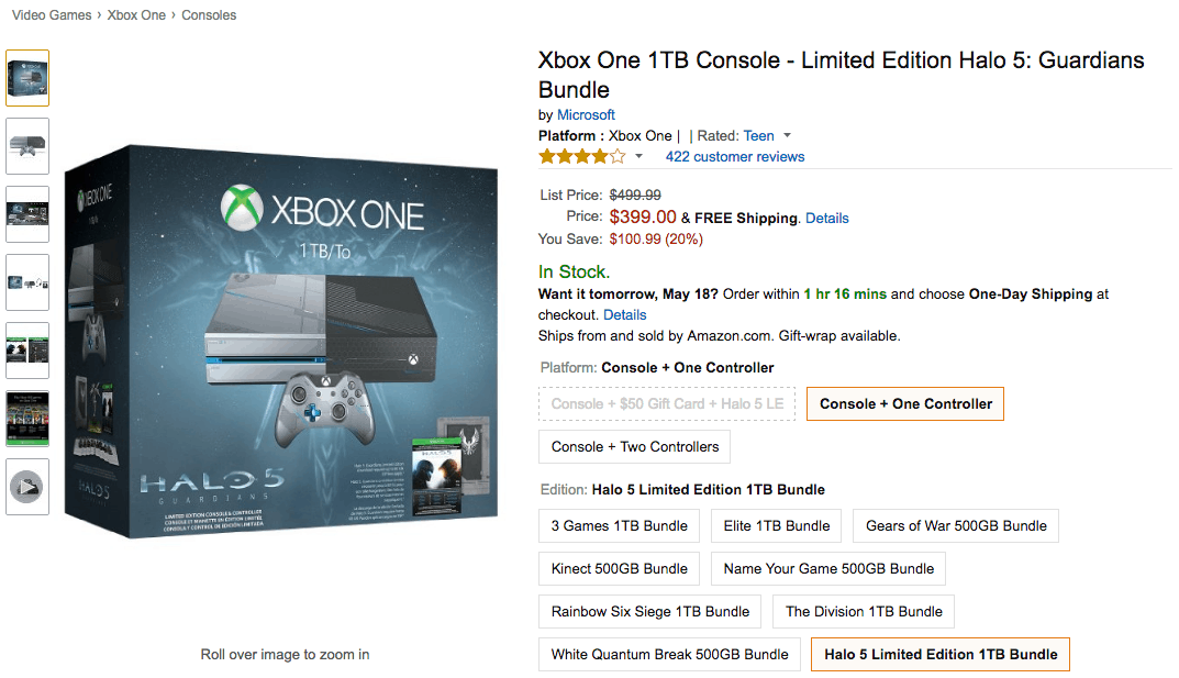 Amazon Xbox One 1TB Console Limited Edition Halo 5 Guardians Bundle