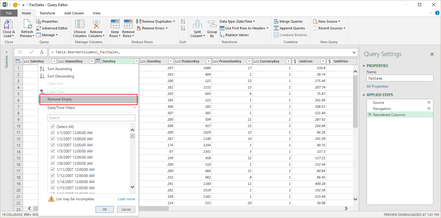 Remove blanks via Column Filter menu.