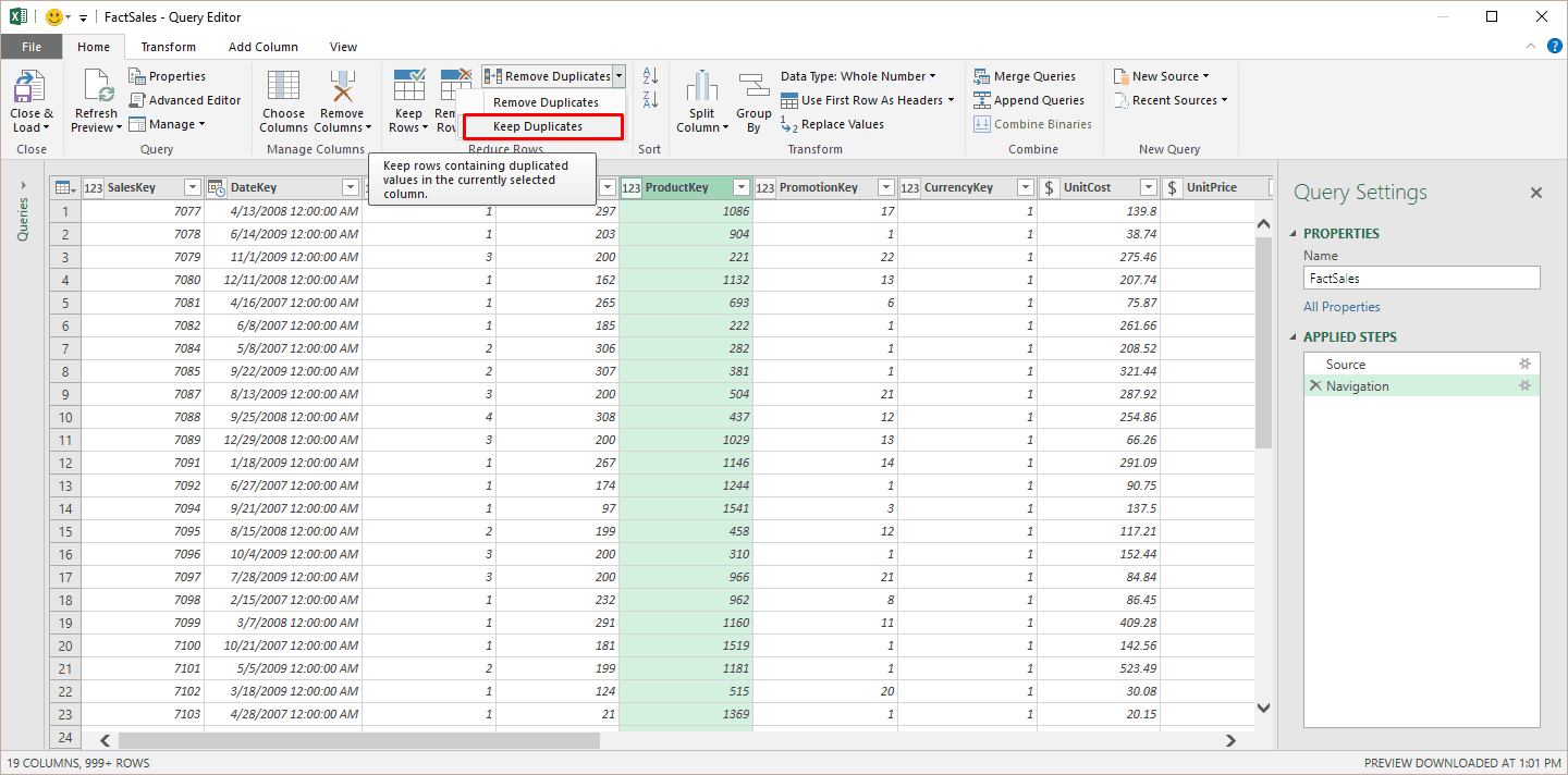 The new "Keep duplicates" command. 