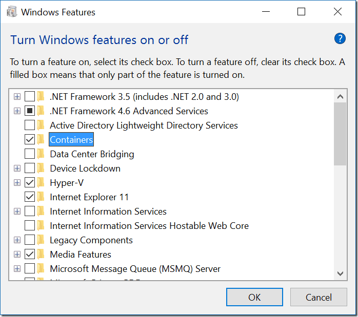 Turn the two containers on from the Windows Control Panel.