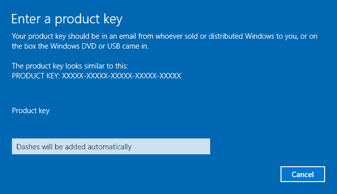 Product Key dialog