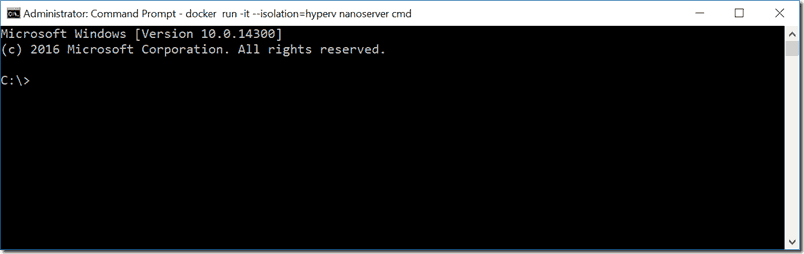 A CMD window running in an Hyper-V container.