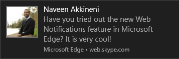 An Edge notification sent by the Skype web app.