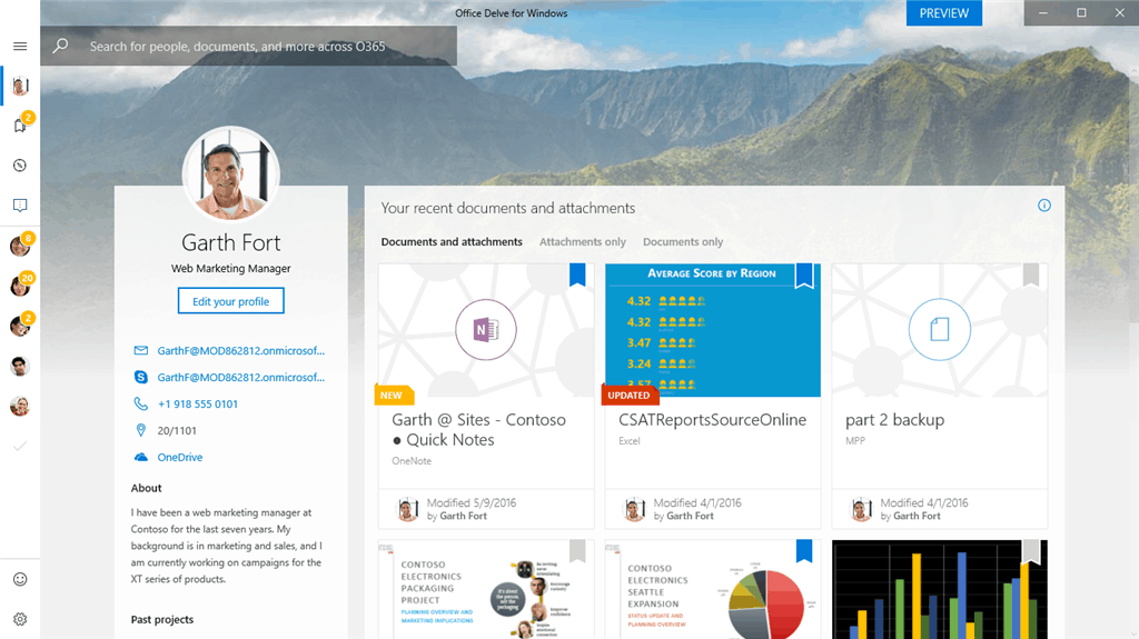 Office Delve for Windows 10 Preview.