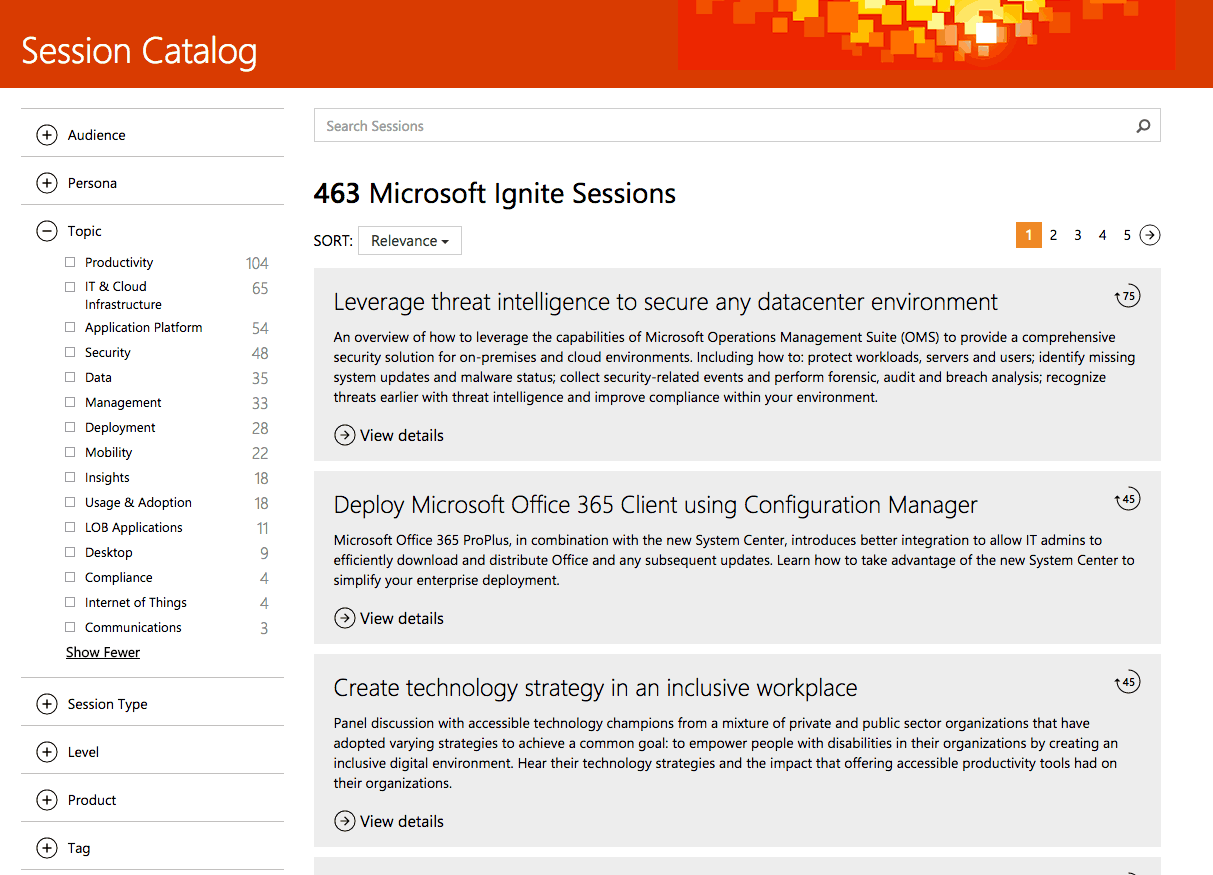 Ignite Conference Posts Session Catalog, 463 Sessions Currently Listed - Myignite Session Catalog Microsoft's ignite 2016 session catalog.
