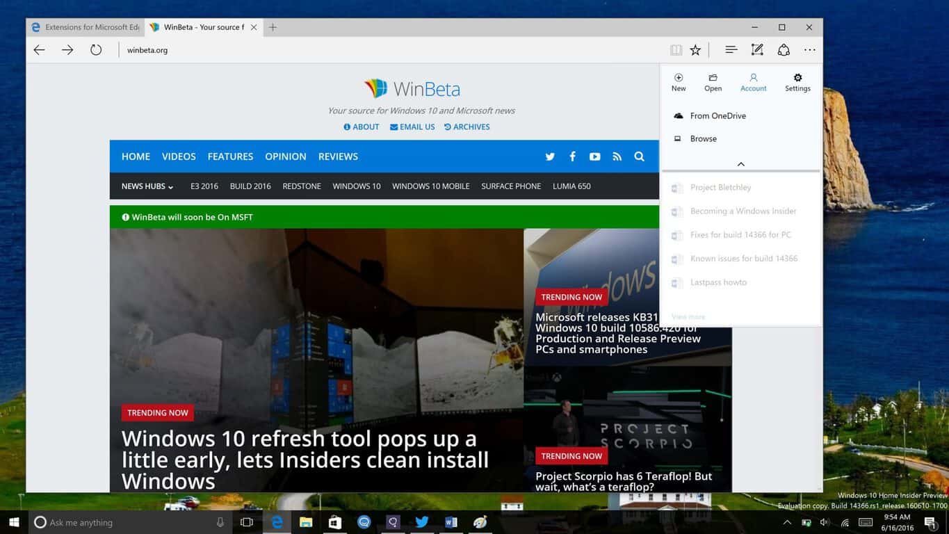 A closer look at the latest Windows Insider Edge Extension: Office Online 3 Open Office Online