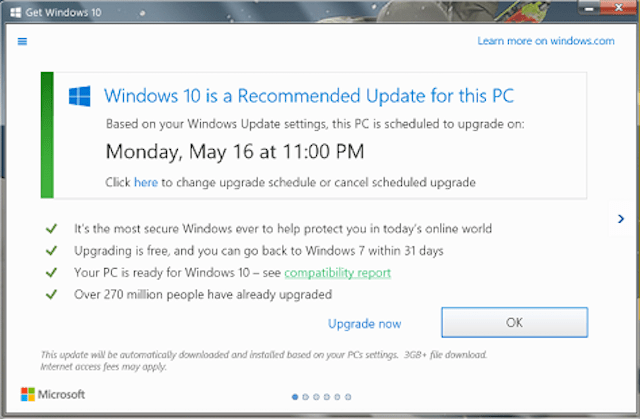Windows 10 upgrade prompt