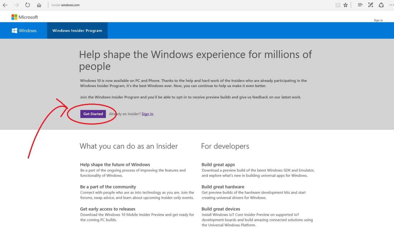 Windows 10 Download page