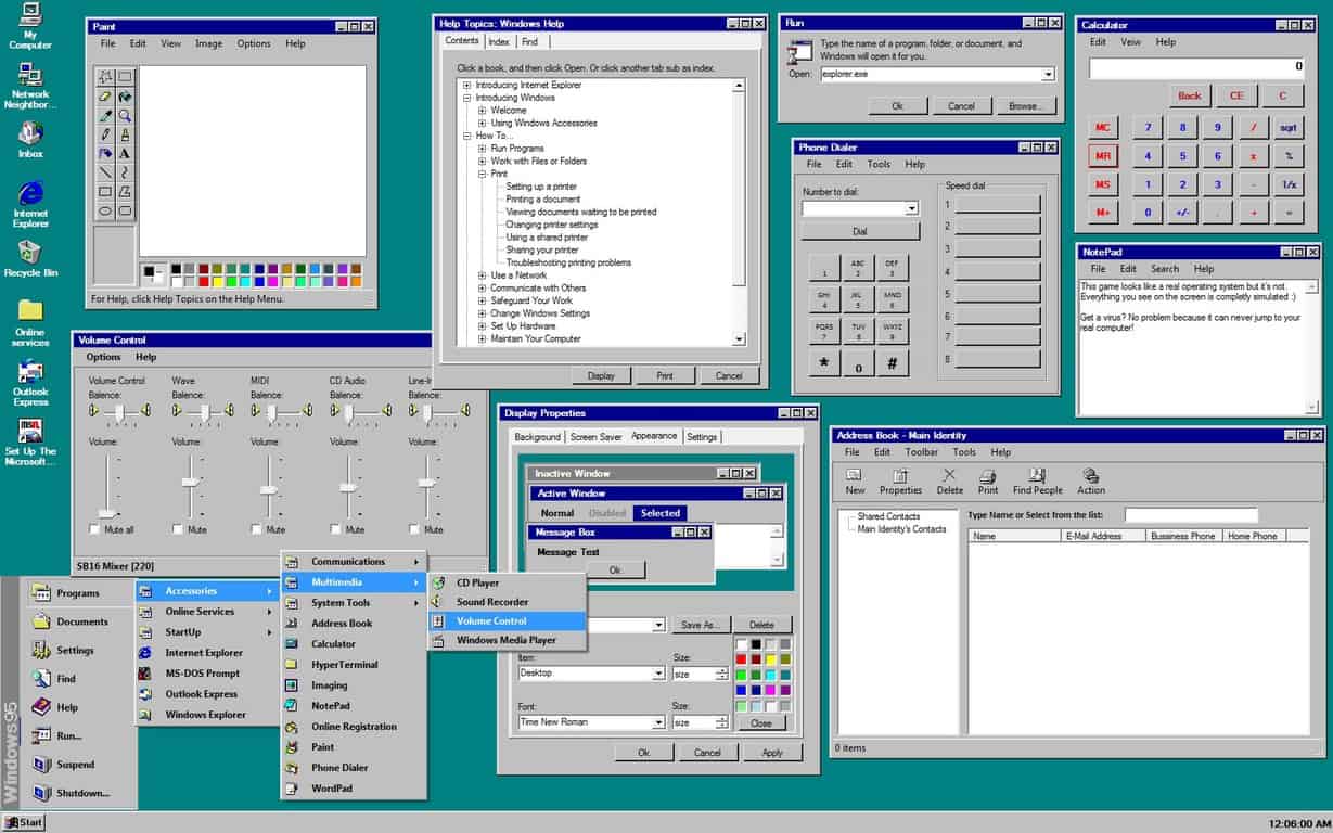 Open applications. Windows 95