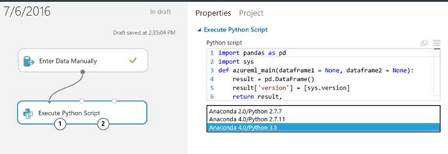 You can select the version from a drop-down in Execute R Script and Execute Python Script modules.