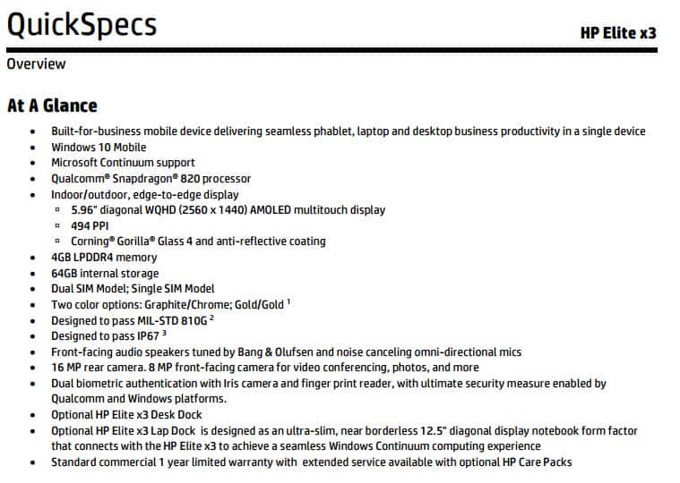 Elite X3 QuickSpecs At A Glance