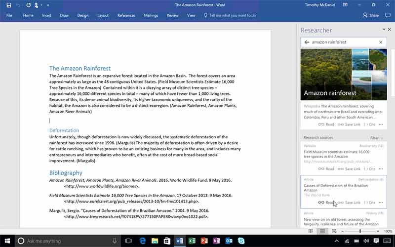 Microsoft Introduces New Intelligent Services For Office 365: Word Researcher And Editor, Outlook Focused Inbox, And Powerpoint Zoom - Researcher In Word 2016 1 Word Researcher
