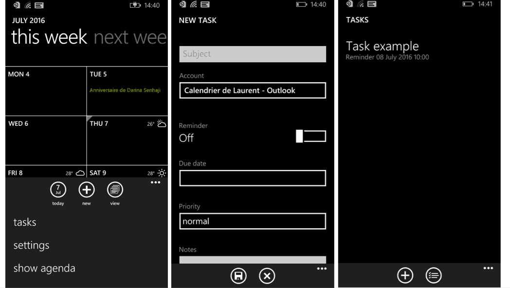 Outlook tasks on Windows Phone 8.1.