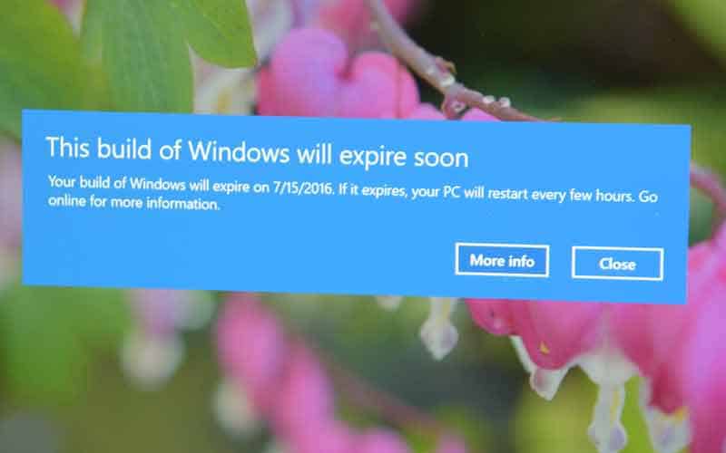 Windows 10 expiration notice
