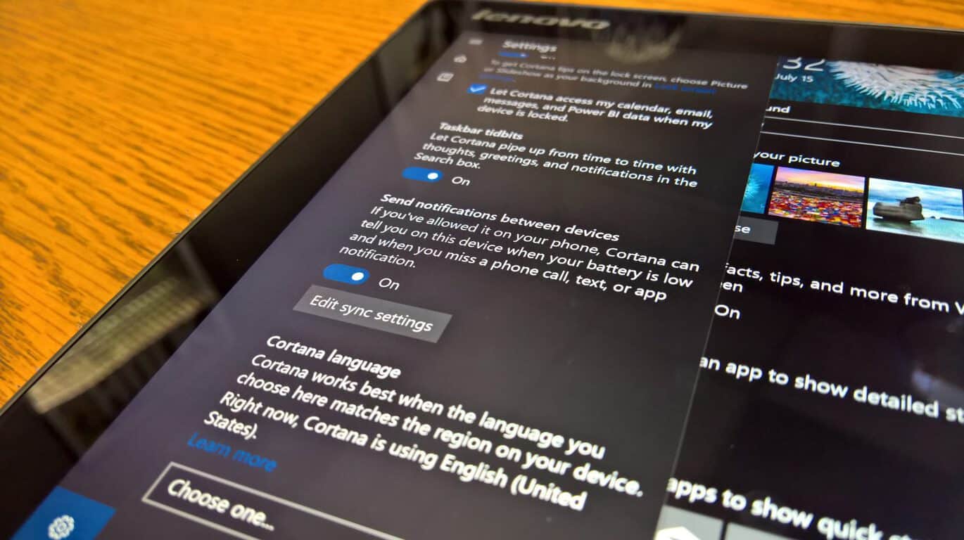 Cortana notification settings