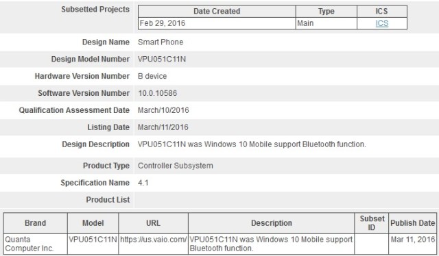 Another vaio windows 10 mobile appears, passes wifi certification - onmsft. Com - july 10, 2016