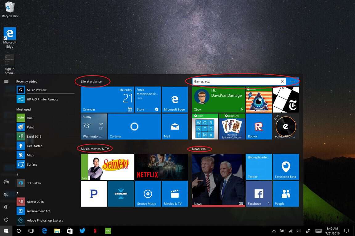 Windows 10, Anniversary Update, Start menu app groups