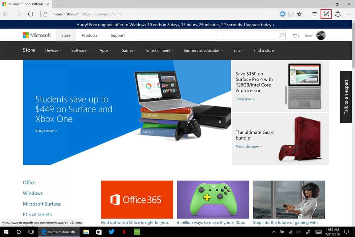 Windows 10, Anniversary Update, Web Note, Microsoft, Edge
