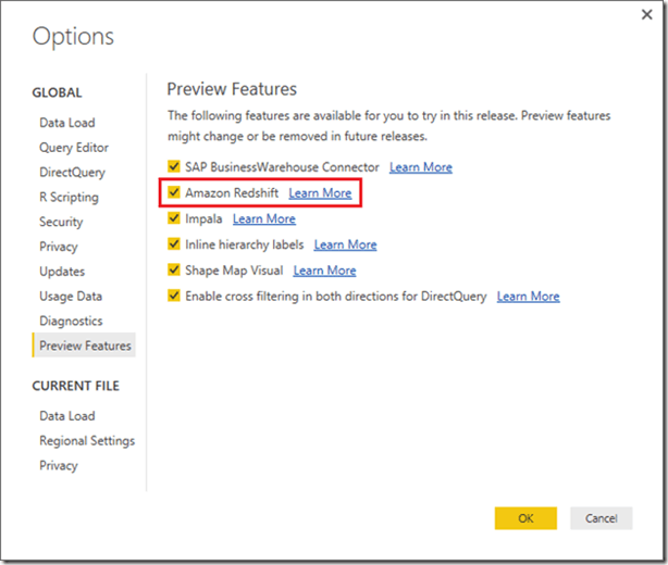 Power BI Amazon Redshift connector