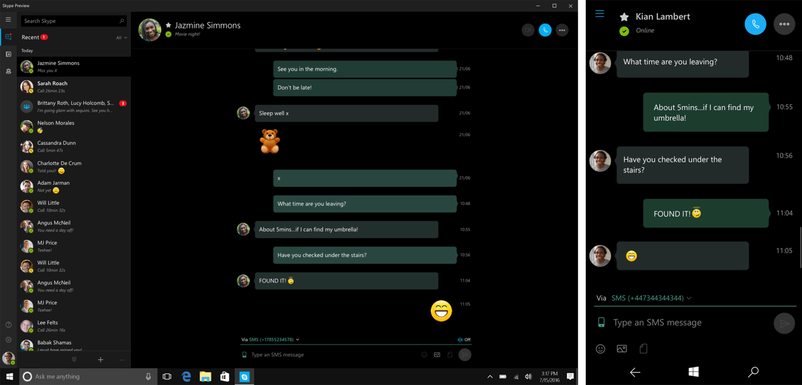 Windows Insiders can now use Skype UWP to send and receive text messages.