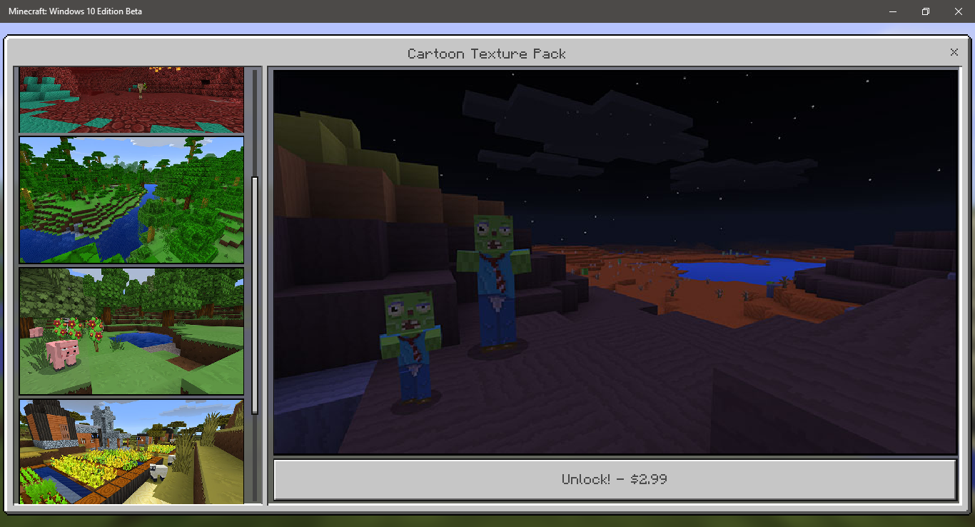 Minecraft Cartoon Textures now available for Windows 10 Beta and Pocket Edition Minecraft Cartoon Textures now available for Windows 10 Beta and Pocket Edition